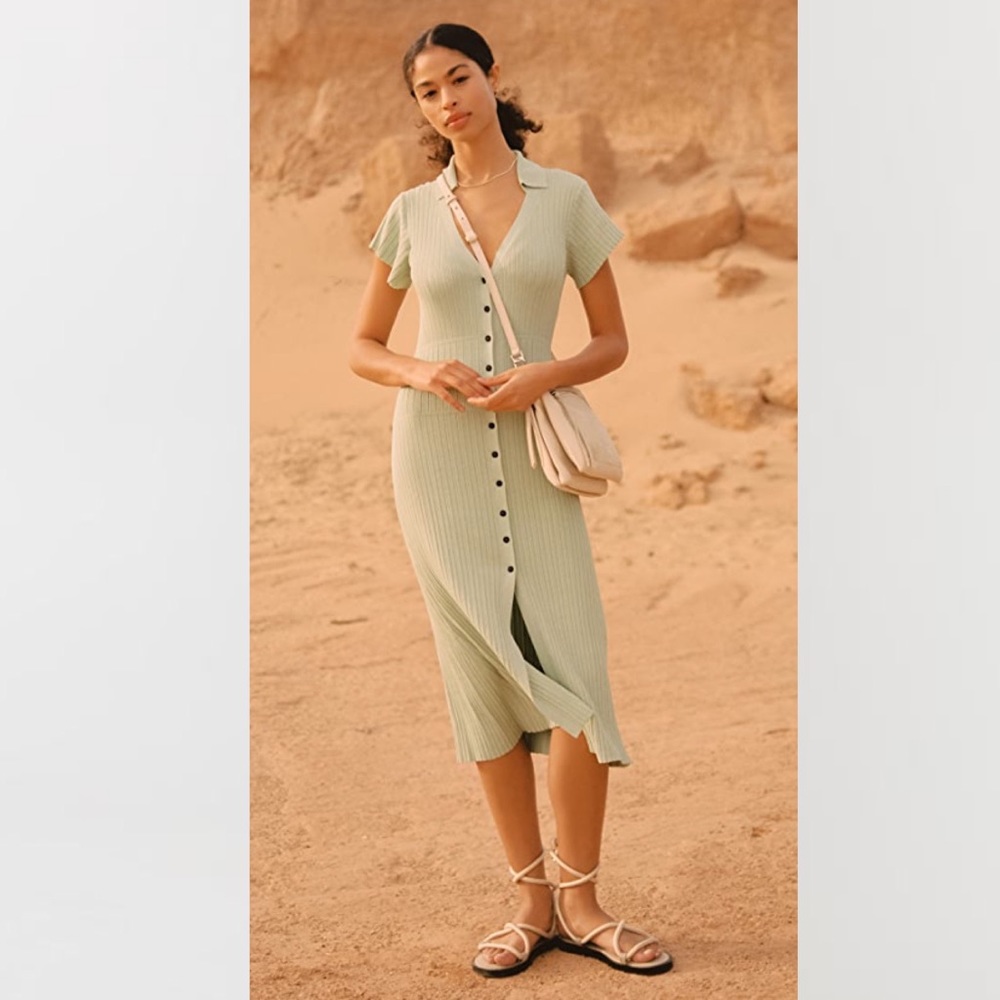 NWT rag & bone light green knit collared v-neck button down midi shirtdress